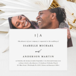 クラシックなモノグラムの白黒写真 ウェディング 招待状