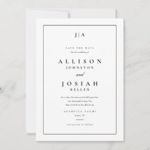 クラシックなモノグラムの結婚式お知らせカード