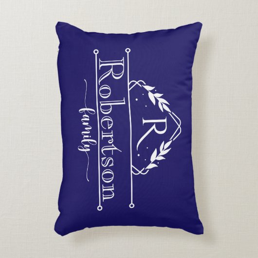 クラシックなモノグラム ファミリー ネーム ネイビー フレーム アクセントクッション (正面(垂直))