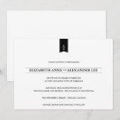 クラシックなモノグラム ブラック＆ホワイト ウェディング招待状 招待状 (正面/裏面)