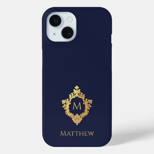 クラシックなモノグラム 名前 ネイビー ゴールド Case-Mate iPhoneケース (裏面)