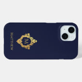 クラシックなモノグラム 名前 ネイビー ゴールド Case-Mate iPhoneケース (裏面 (横))