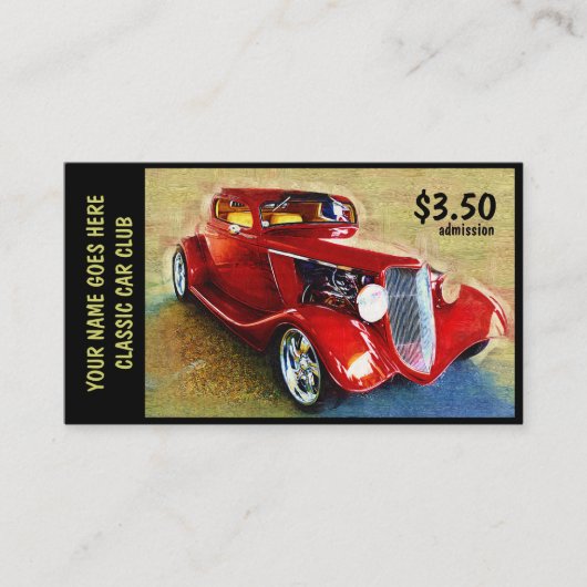 クラシックなモーターショーまたはクラブのための入場のチケット 名刺 (正面)