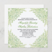 クラシックなライトグリーンのダマスク・リハーサルディナー招待状 招待状 (正面/裏面)