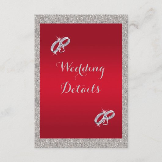 クラシックなルビーレッド&スパークリージュエリーのクリスマスウェディング エンクロージャーカード (正面)