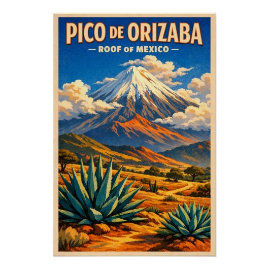 クラシックなレトロ調のオリサバ山 メキシコ ポスター (正面)