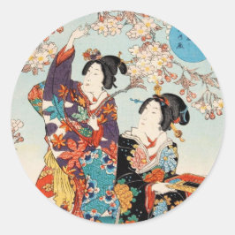 クラシックなレトロ風の浮世絵 二人の芸者 歌川派の芸術 ラウンドシール