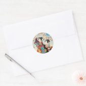 クラシックなレトロ風の浮世絵 二人の芸者 歌川派の芸術 ラウンドシール (封筒)