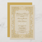 クラシックなヴィグネットのリハーサルの夕食の招待(金ゴールド) 招待状 (正面/裏面)