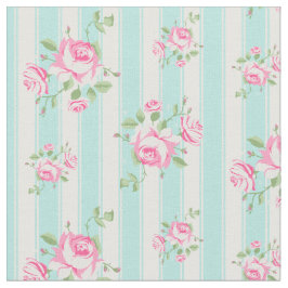 クラシックなヴィンテージのばら色の花柄のストライプのティール（緑がかった色） ファブリック