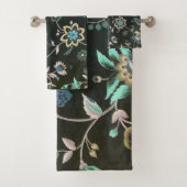 クラシックなヴィンテージのティール（緑がかった色）のピンクの緑のボヘミア人の花柄 バスタオルセット (インサイチュ)