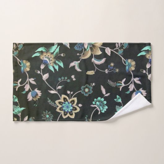 クラシックなヴィンテージのティール（緑がかった色）のピンクの緑のボヘミア人の花柄 バスタオルセット (ハンドタオル)