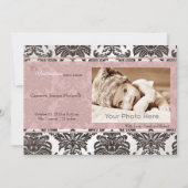 クラシックなヴィンテージのピンクの黒の誕生の発表 案内状 (正面)