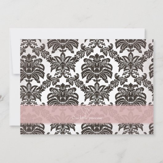 クラシックなヴィンテージのピンクの黒の誕生の発表 案内状 (裏面)