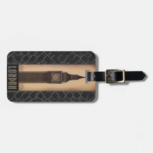 クラシックなヴィンテージのレトロのロンドンビッグベンデザイナー ラゲッジタグ (正面横)