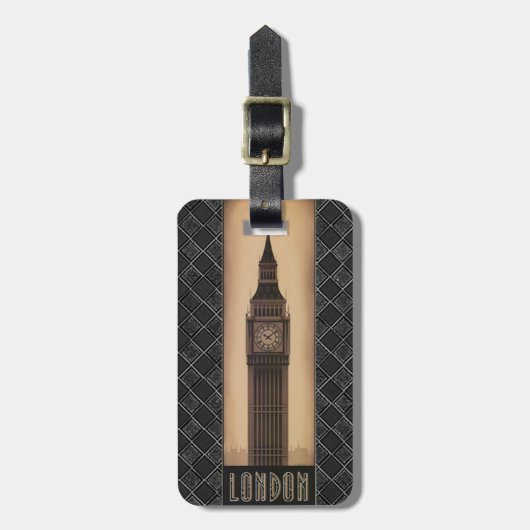クラシックなヴィンテージのレトロのロンドンビッグベンデザイナー ラゲッジタグ (正面縦)