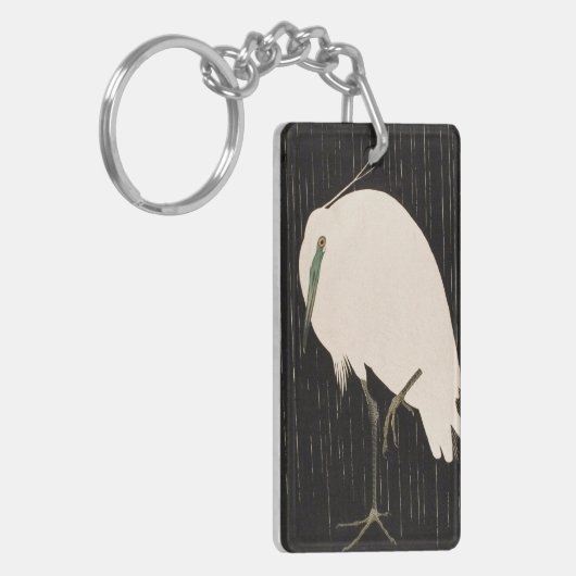 クラシックなヴィンテージの日本のukiyo-e白いクレーン芸術 キーホルダー (正面左)