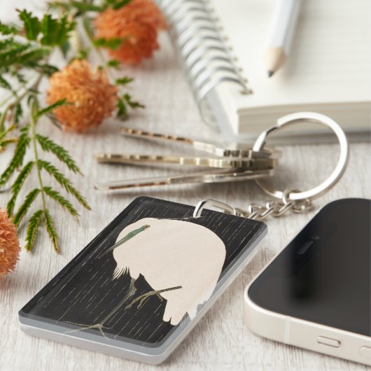 クラシックなヴィンテージの日本のukiyo-e白いクレーン芸術 キーホルダー (正面右)