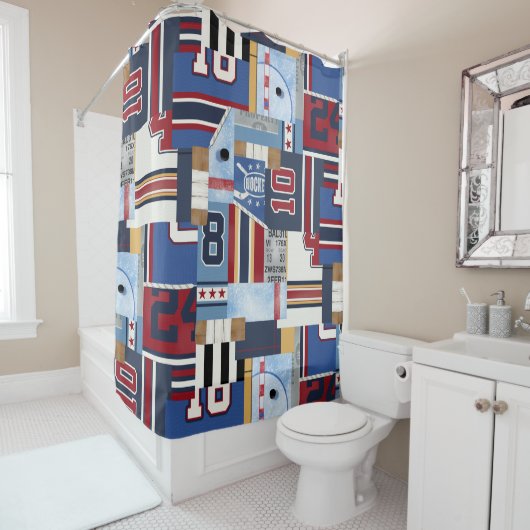 クラシックなヴィンテージの昔のアイスホッケーのテーマのワイシャツ シャワーカーテン (インサイチュ)