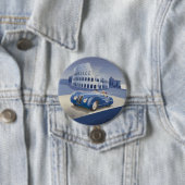 クラシックなヴィンテージの青いレースカー 缶バッジ (インサイチュ)