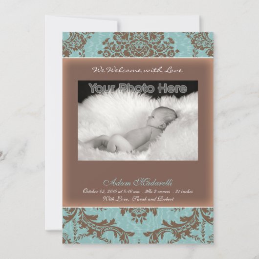 クラシックなヴィンテージの青色児の発表 案内状 (正面)