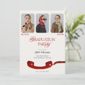 クラシックなヴィンテージ ファッション フォト コラージュ 卒業 招待状 (スタンド正面)