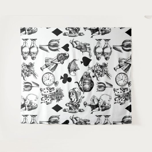 クラシックな不思議の国のアリスキャラクター:オリジナル タペストリー (正面(横))