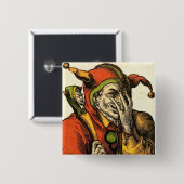 クラシックな中世ジョーカー、こっけい者または愚か者。 型 缶バッジ (正面&裏面)