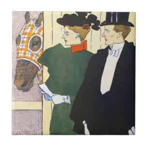 クラシックな優雅さを放つ1895年競馬のヴィンテージイラスト タイル
