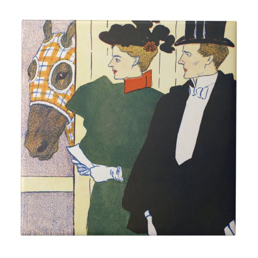 クラシックな優雅さを放つ1895年競馬のヴィンテージイラスト タイル (正面)
