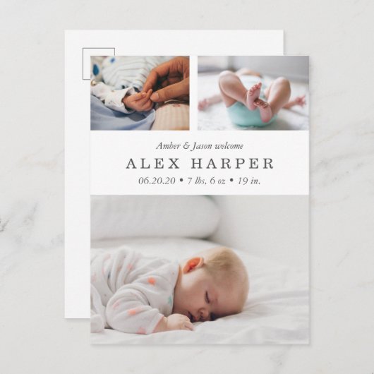 クラシックな写真のコラージュの誕生 案内ポストカード (正面/裏面)