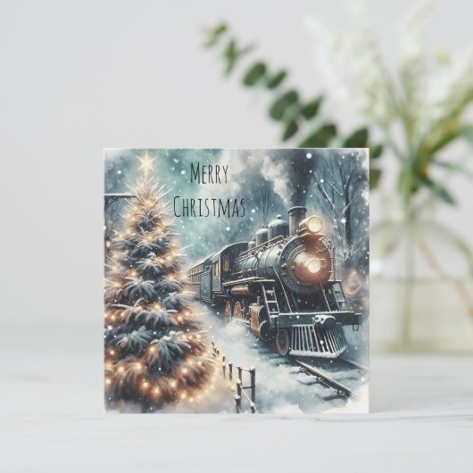 クラシックな列車とレトロな冬の風景 シーズンカード (スタンド正面)
