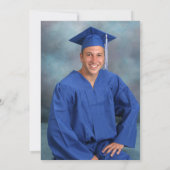 クラシックな卒業帽 ブルー ゴールド フットボール フォト 招待状 (裏面)