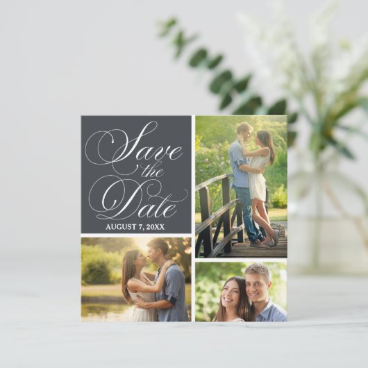 クラシックな原稿の保存日付の写真のコラージュ セーブザデート (スタンド正面)