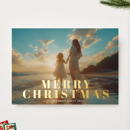 クラシックな太字のゴールドのタイポグラフィー写真 メリークリスマス 箔シーズンカード