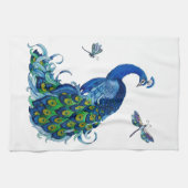 クラシックな孔雀およびトンボのデザイン キッチンタオル (横)