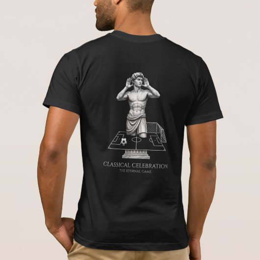 クラシックな彫像のサッカー祝賀アート Tシャツ (裏面)