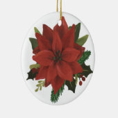 クラシックな手塗りのポインセチアの休日 セラミックオーナメント (右)