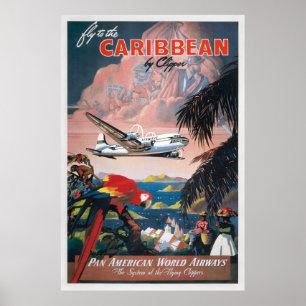 クラシックな旅のスタイルでカリブ海へ クリッパー Vintage Travel ポスター