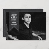 クラシックな旗の卒業の写真の発表 招待状 (正面/裏面)