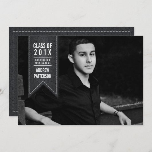 クラシックな旗の卒業の写真の発表 招待状 (正面/裏面)