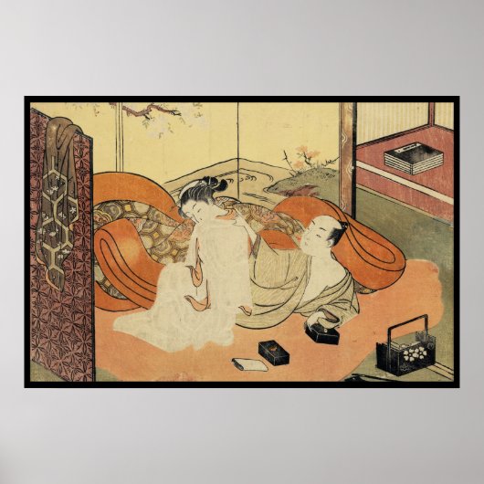 クラシックな日本の浮世絵風の花魁アート ポスター (正面)