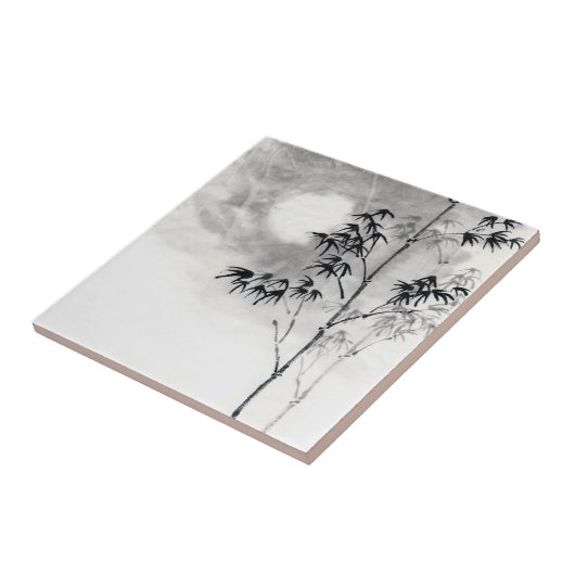 クラシックな日本のsumi-eの絵画の芸術のタケの月 タイル (側面)