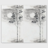 クラシックな日本のsumi-eの絵画の芸術のタケの月 ラッピングペーパー (フラット)