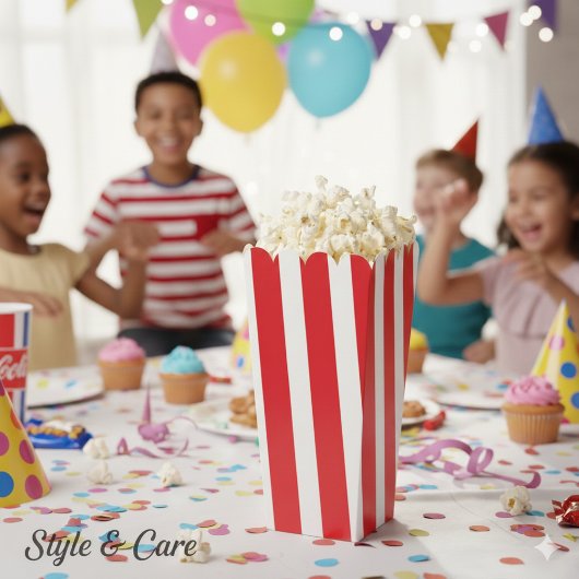 クラシックな明るい赤と白のストライプのポップコーン フェイバーボックス