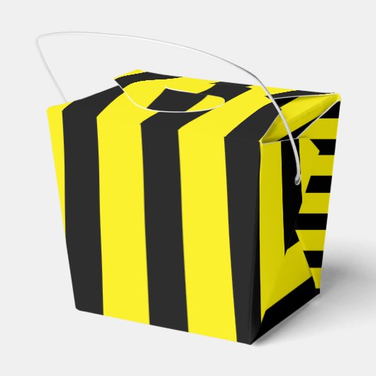 クラシックな明るい黄色と黒のストライプの持ち帰り容器 フェイバーボックス (裏面サイド)