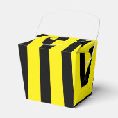 クラシックな明るい黄色と黒のストライプの持ち帰り容器 フェイバーボックス (正面サイド)