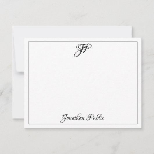 クラシックな書道の文字のモノグラムのテンプレートの黒 ノートカード (正面)