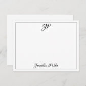 クラシックな書道の文字のモノグラムのテンプレートの黒 ノートカード (正面/裏面)