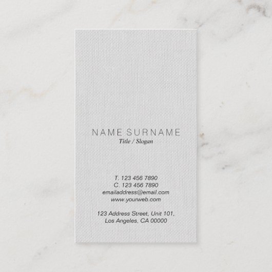 クラシックな最小主義の灰色のリネン美しいの垂直 名刺 (裏面)